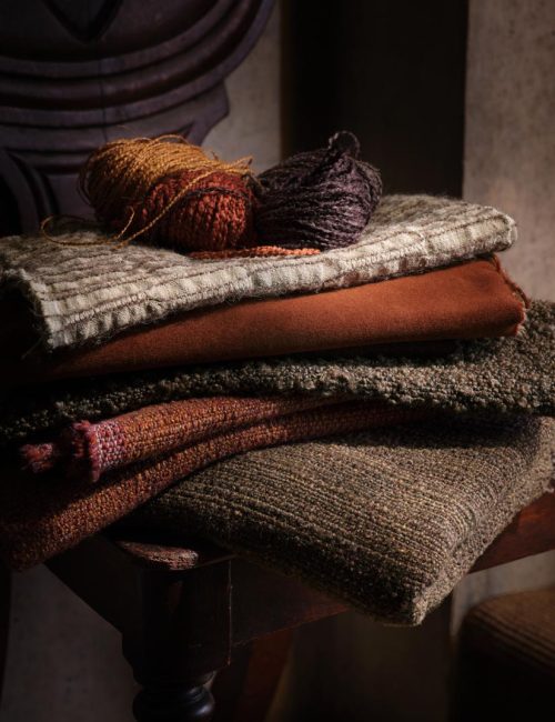 Nara-Thistle-NAR1_MerinoVelvet-Pumpkin-MVE6_Attenborough-Hyena-ATT3_Strata-Ember-STR5_Strata-Cinder-STR7